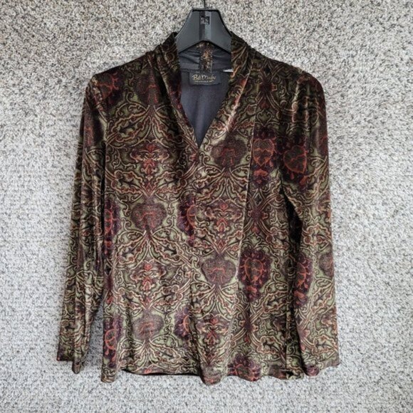 Bob Mackie Wearable Art Top Womens Small Green‎ Velour Long Sleeve V-Neck Ladies - Picture 1 of 7